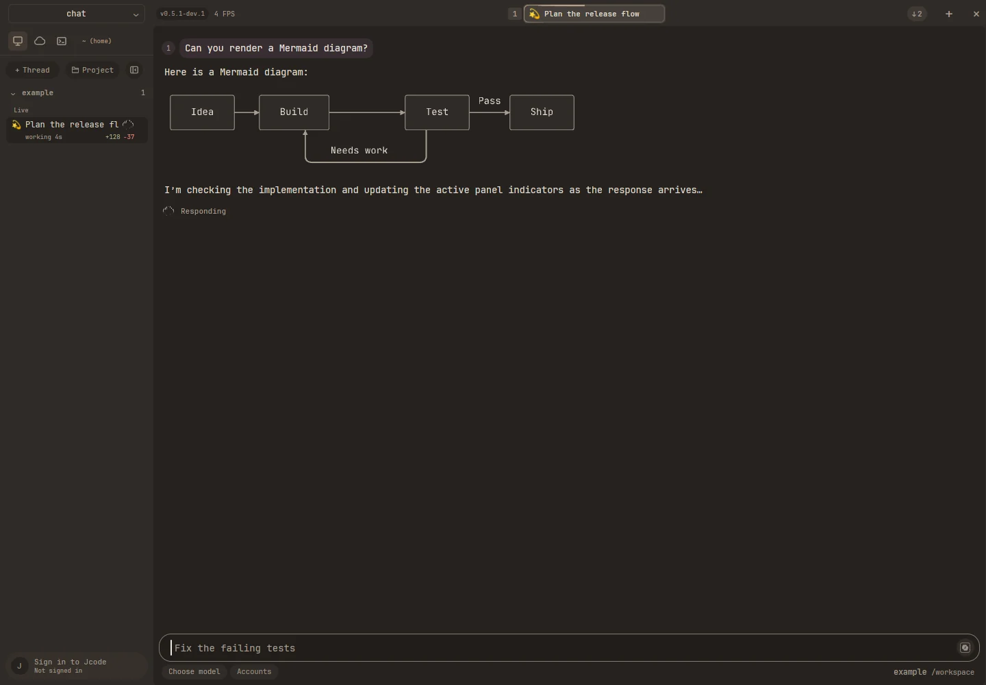 A Mermaid flowchart rendered natively inside the transcript