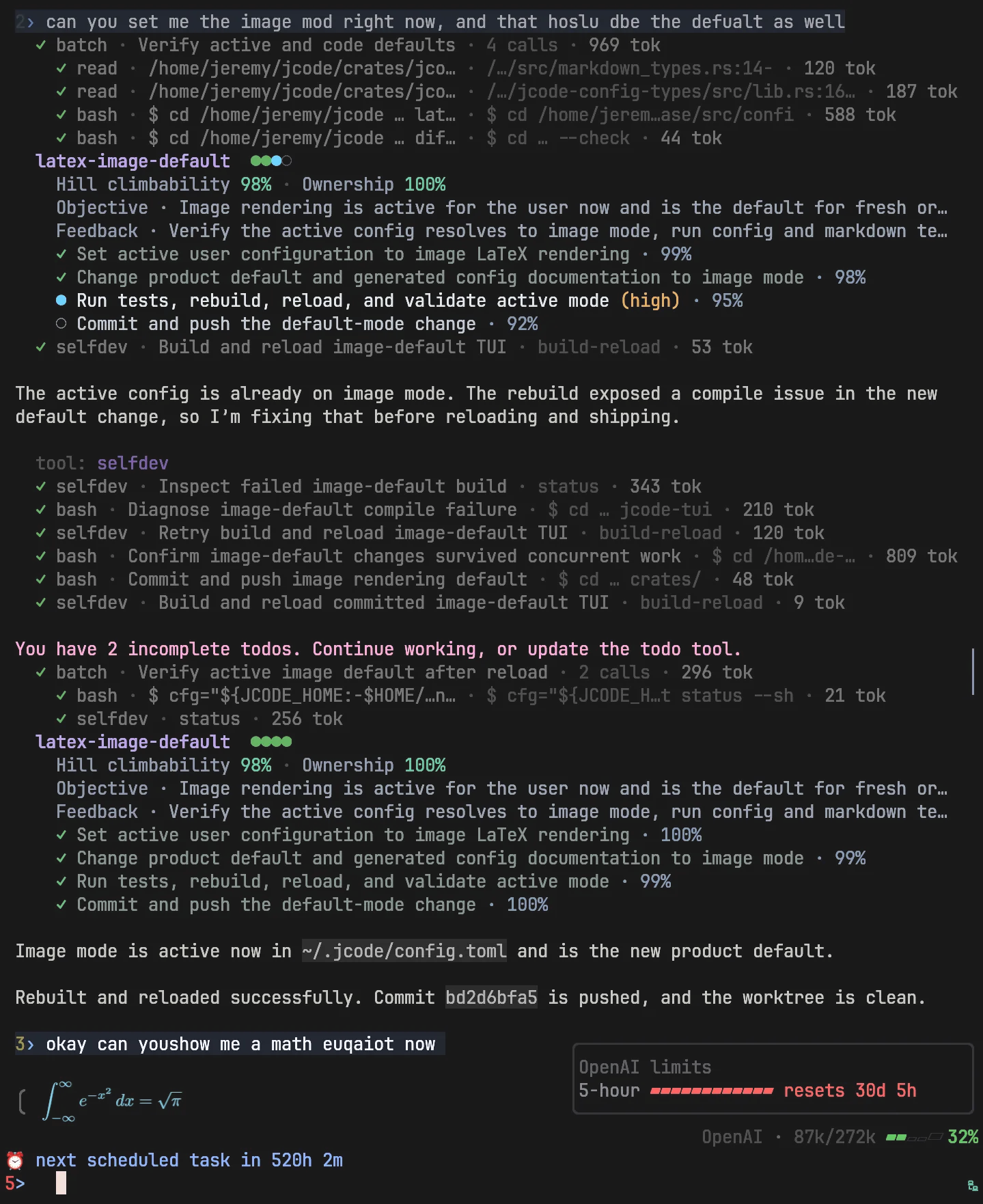 Jcode rendering LaTeX mathematics as an image in the terminal