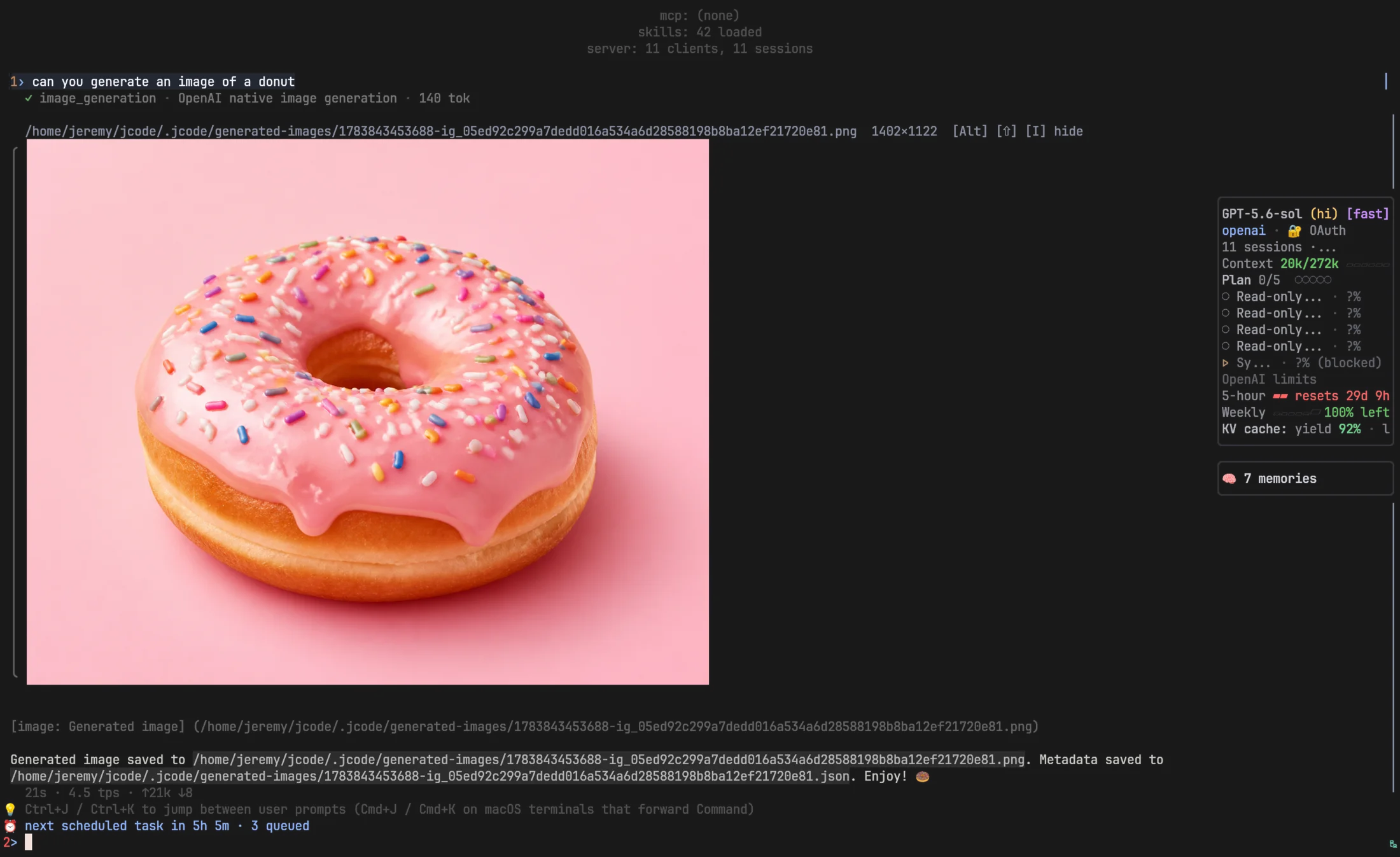 Jcode displaying a generated image inside the terminal interface